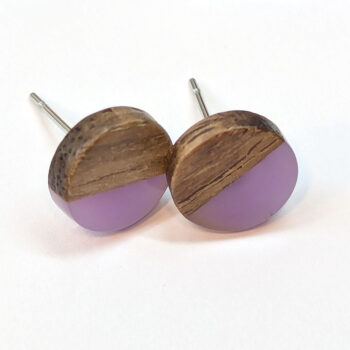 Round Resin Wood Stud Earrings - Image 4