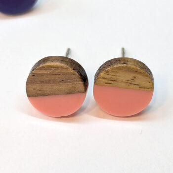 Round Resin Wood Stud Earrings - Image 3