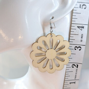 Large Round Flower Natural Wood Pendant Earrings - Image 2