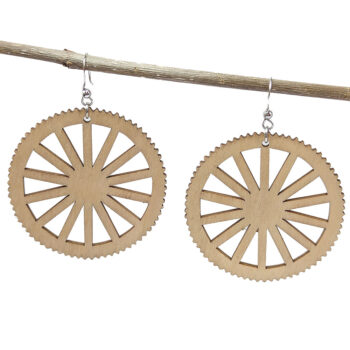 Large Round Wheel Natural Wood Pendant Earrings