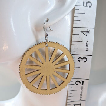 Large Round Wheel Natural Wood Pendant Earrings - Image 2