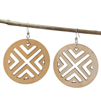 Large Round Lines X Natural Wood Pendant Earrings