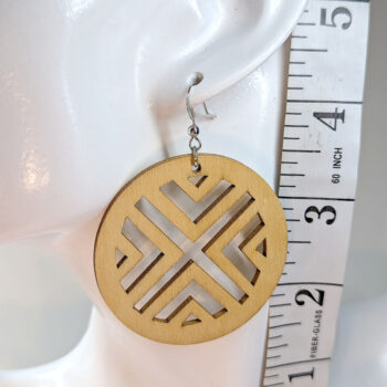 Large Round Lines X Natural Wood Pendant Earrings - Image 2