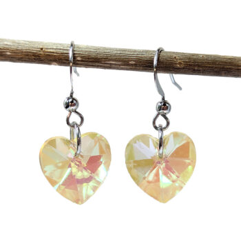 Yellow Pink Shiny Glass Rhinestone Heart Silver Earrings