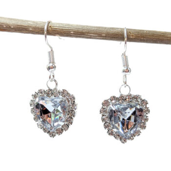 Hollow Heart Clear Glass Rhinestones Earrings