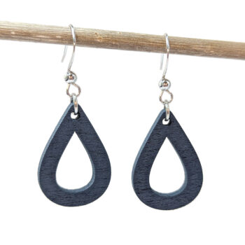 Navy Blue Hollow Teardrop Geometric Wood Earrings