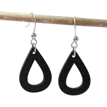 Black Hollow Teardrop Geometric Wood Earrings