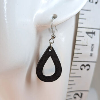 Black Hollow Teardrop Geometric Wood Earrings - Image 2