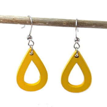 Yellow Hollow Teardrop Geometric Wood Earrings