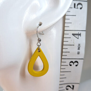 Yellow Hollow Teardrop Geometric Wood Earrings - Image 2