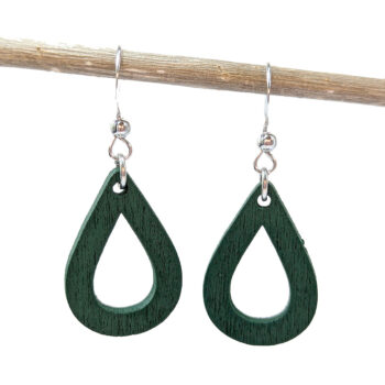 Green Hollow Teardrop Geometric Wood Earrings