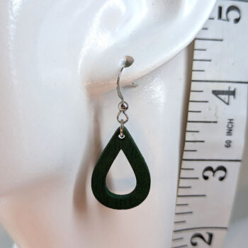 Green Hollow Teardrop Geometric Wood Earrings - Image 2