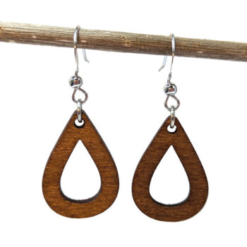 Brown Hollow Teardrop Geometric Wood Earrings