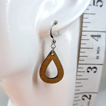 Brown Hollow Teardrop Geometric Wood Earrings - Image 2