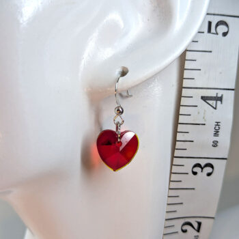 Red Glass Rhinestone Heart Silver Earrings - Image 2