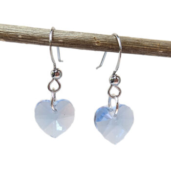 Small Light Blue Glass Rhinestone Heart Silver Earrings