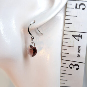 Small Purple Plumb Glass Rhinestone Heart Silver Earrings - Image 2