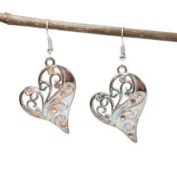 Silver Angle Hollow Heart Earrings