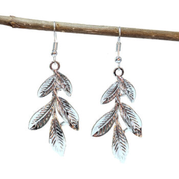 Silver Branch With Leaves Leaf Earrings