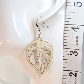 Hollow Leaf Natural Wood Earrings - Image 2