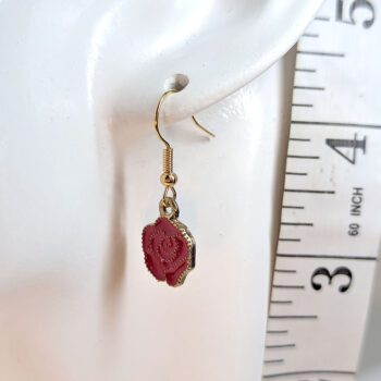 Red Rose Flower Decorative Enamel Earrings Gold - Image 2