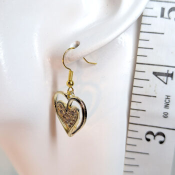 Gold and Black Double Heart with Rhinestones Earrings - Image 2