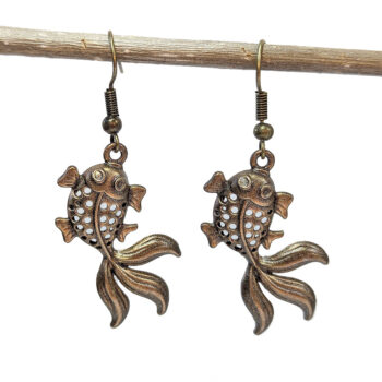 Antique Bronze Goldfish Fish Vintage Style Earrings