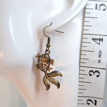 Antique Bronze Goldfish Fish Vintage Style Earrings - Image 2