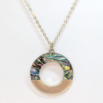 Gold Round Hoop Resin Abalone Shell Stainless Steel Necklace - Image 4