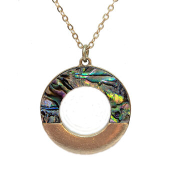 Gold Round Hoop Resin Abalone Shell Stainless Steel Necklace