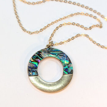 Gold Round Hoop Resin Abalone Shell Stainless Steel Necklace - Image 3