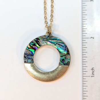 Gold Round Hoop Resin Abalone Shell Stainless Steel Necklace - Image 2