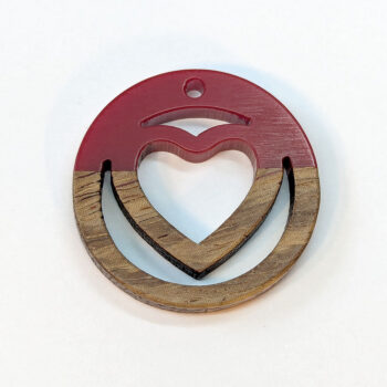 Red Carved Heart Wood Resin Pendant