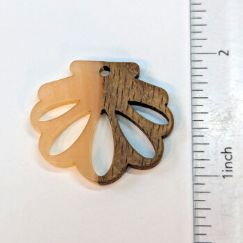 Peach Scallop Shell Wood Resin Pendant - Image 2