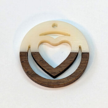 White Carved Heart Wood Resin Pendant