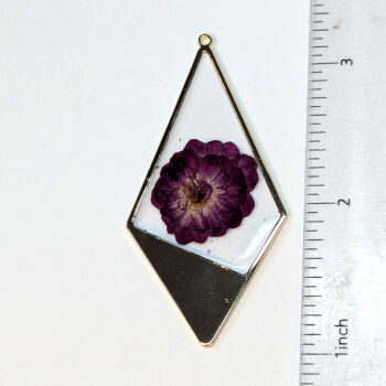 Large Gold Diamond Real Dried Purple Flower Resin Pendant - Image 2