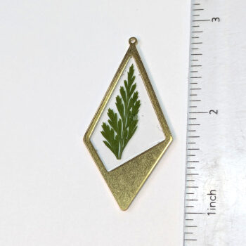 Medium Gold Diamond Real Dried Fern Leaf Resin Pendant - Image 2