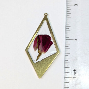 Medium Gold Diamond Real Dried Red Rose Flower Resin Pendant - Image 2