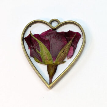 Heart Red Rose Real Dried Flower Resin Pendant