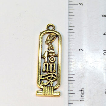 Egyptian Queen Nefertiti Hieroglyphics Pendant Antique Gold - Image 2