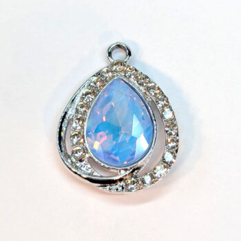 Creamy Blue Clear Halo Rhinestone Teardrop Charm Silver