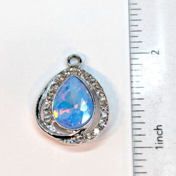 Creamy Blue Clear Halo Rhinestone Teardrop Charm Silver - Image 2