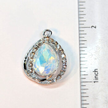 Creamy Clear Halo Rhinestone Teardrop Charm Silver - Image 2