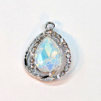 Creamy Clear Halo Rhinestone Teardrop Charm Silver