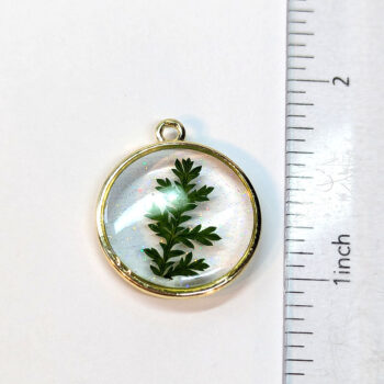 Round Real Dried Green Leaf Resin Pendant Gold - Image 2