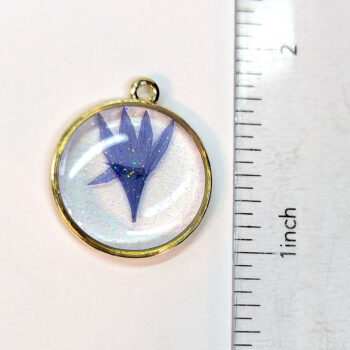 Round Real Dried Blue Flower Resin Pendant Gold - Image 2