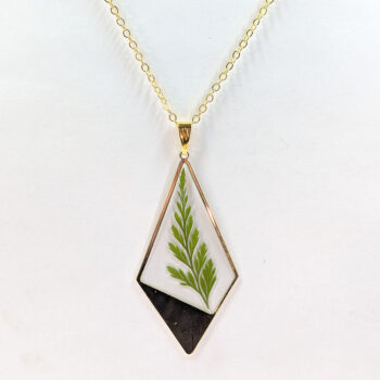 Large Gold Diamond Real Dried Fern Leaf Resin Necklace - Image 3