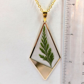 Large Gold Diamond Real Dried Fern Leaf Resin Necklace - Image 2