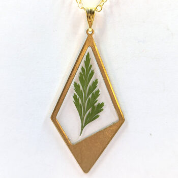 Medium Gold Diamond Real Dried Fern Leaf Resin Necklace - Image 2