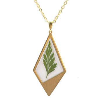 Medium Gold Diamond Real Dried Fern Leaf Resin Necklace